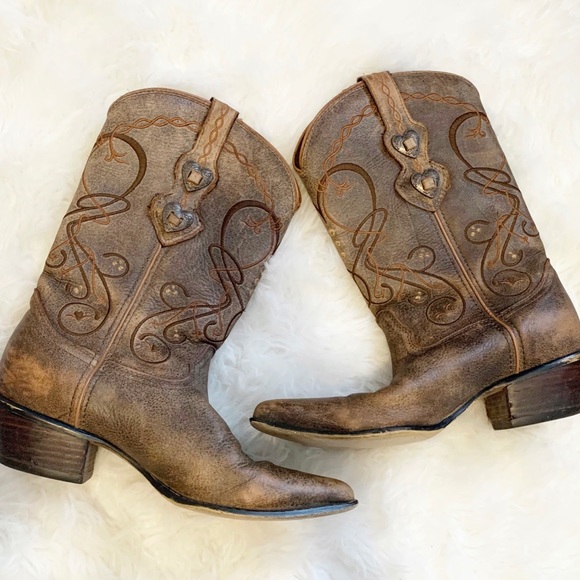 Durango Shoes - Durango Brown Cowboy Boots Heart Embroidered